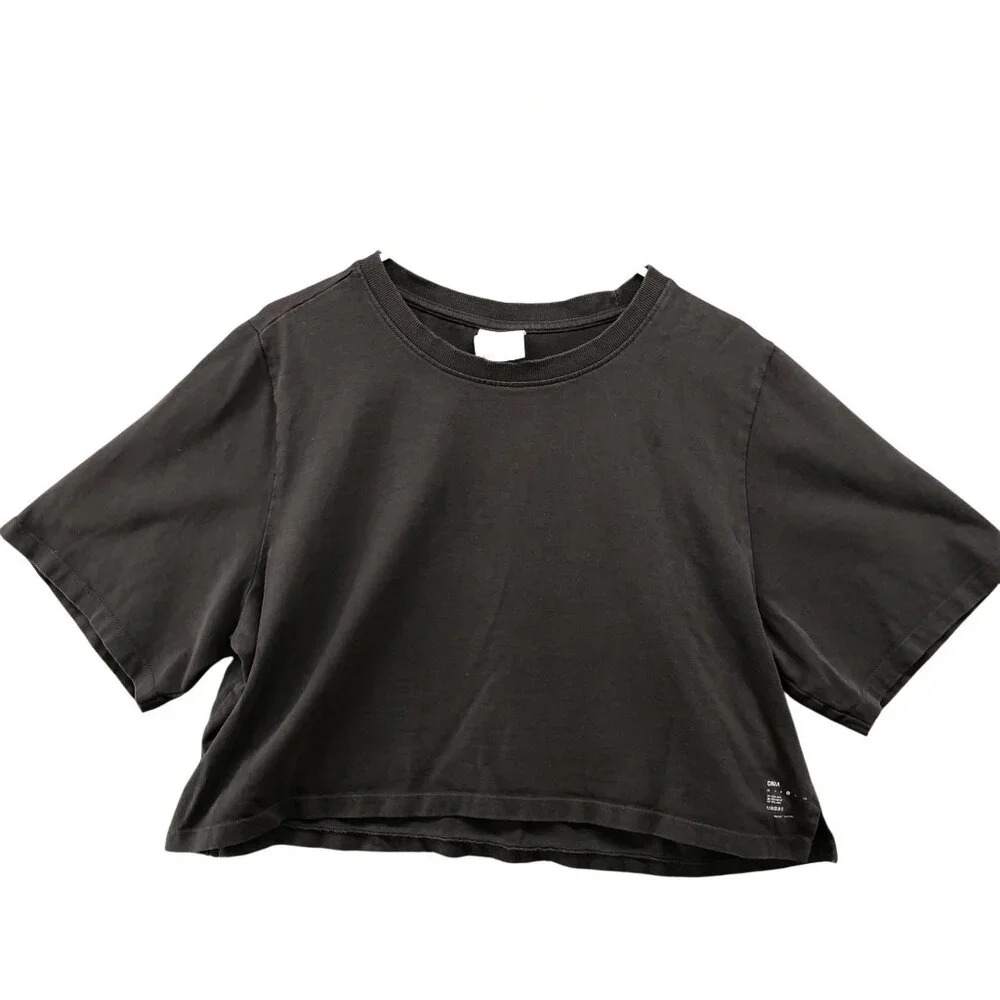 Onia Cropped T Shirt Womens Large L Dark Gray Crewneck Short Sleeve Relaxed - Picture 1 of 7
